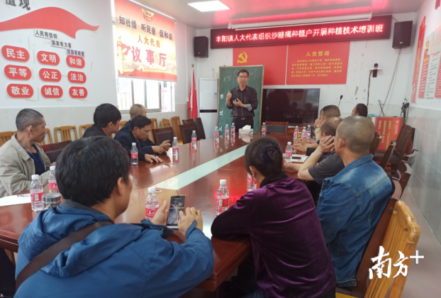 丰阳镇砂糖橘产业发展人大代表联系点组织农技师为种植户培训。
