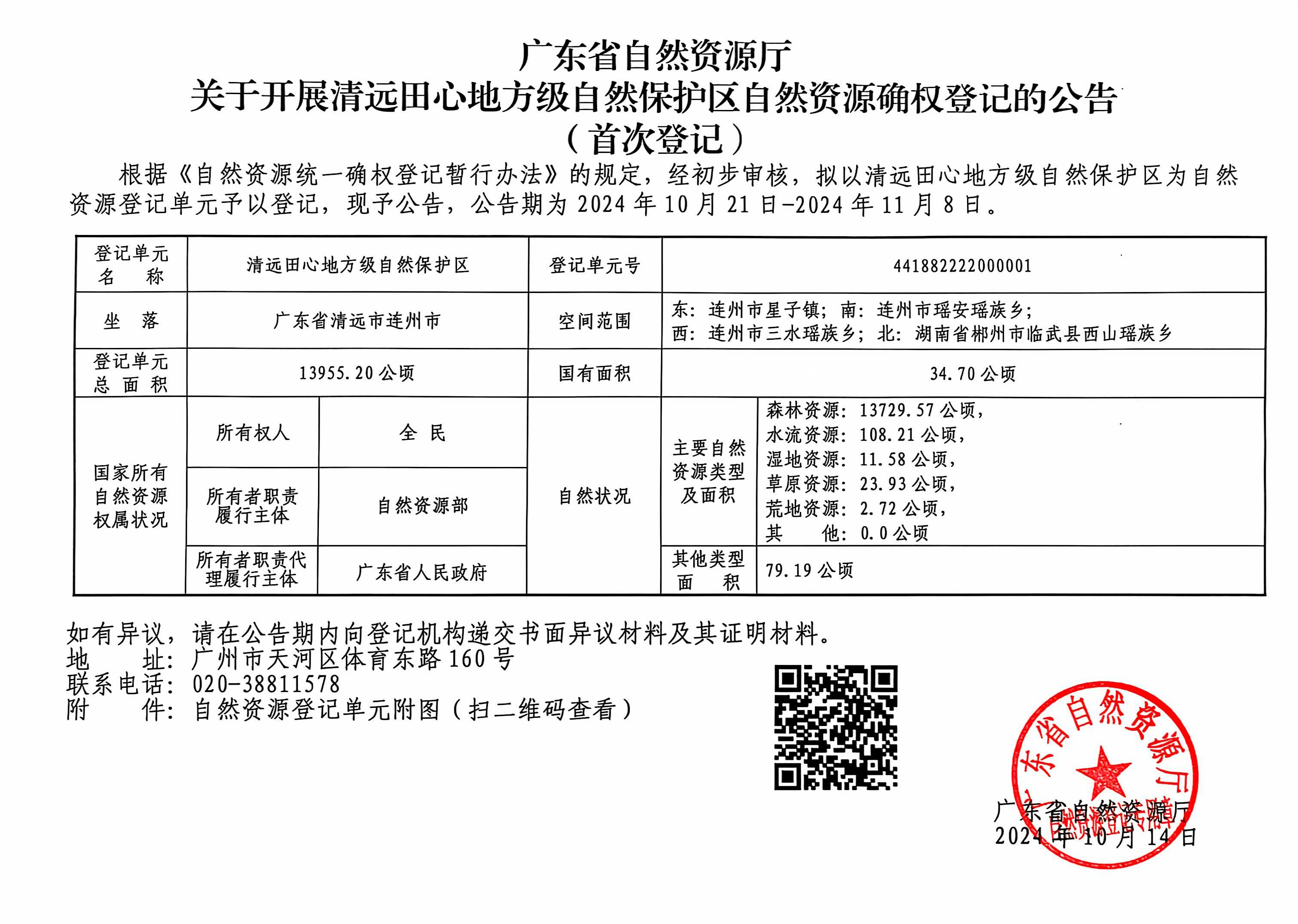 关于开展清远田心地方级自然保护区自然资源确权登记的公告.jpg